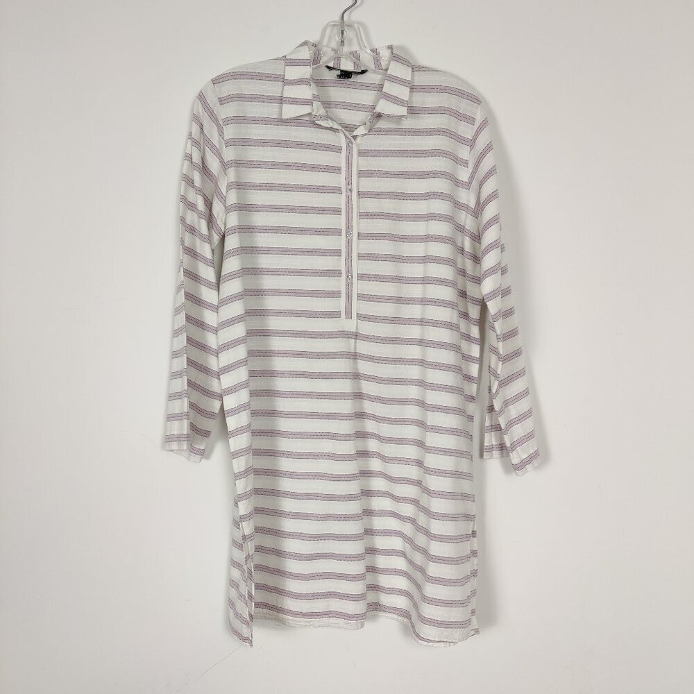 Nishat Linen NLPret Women's Tunic Size 6 Striped White Pink Cotton Modest Casual